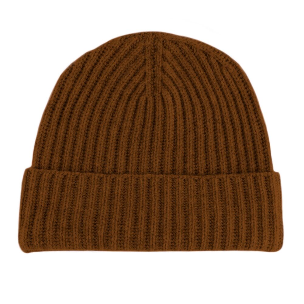 7161 Ribbed 100% Cashmere Beanie Hat - Vicuna Brown - Made in Scotland by